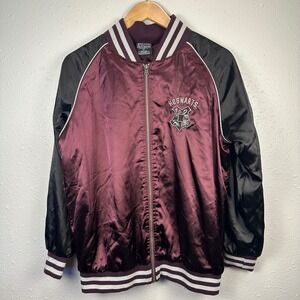 Harry Potter Hogwarts Women XL Satin Bomber Jacket Burgundy Embroider Halloween